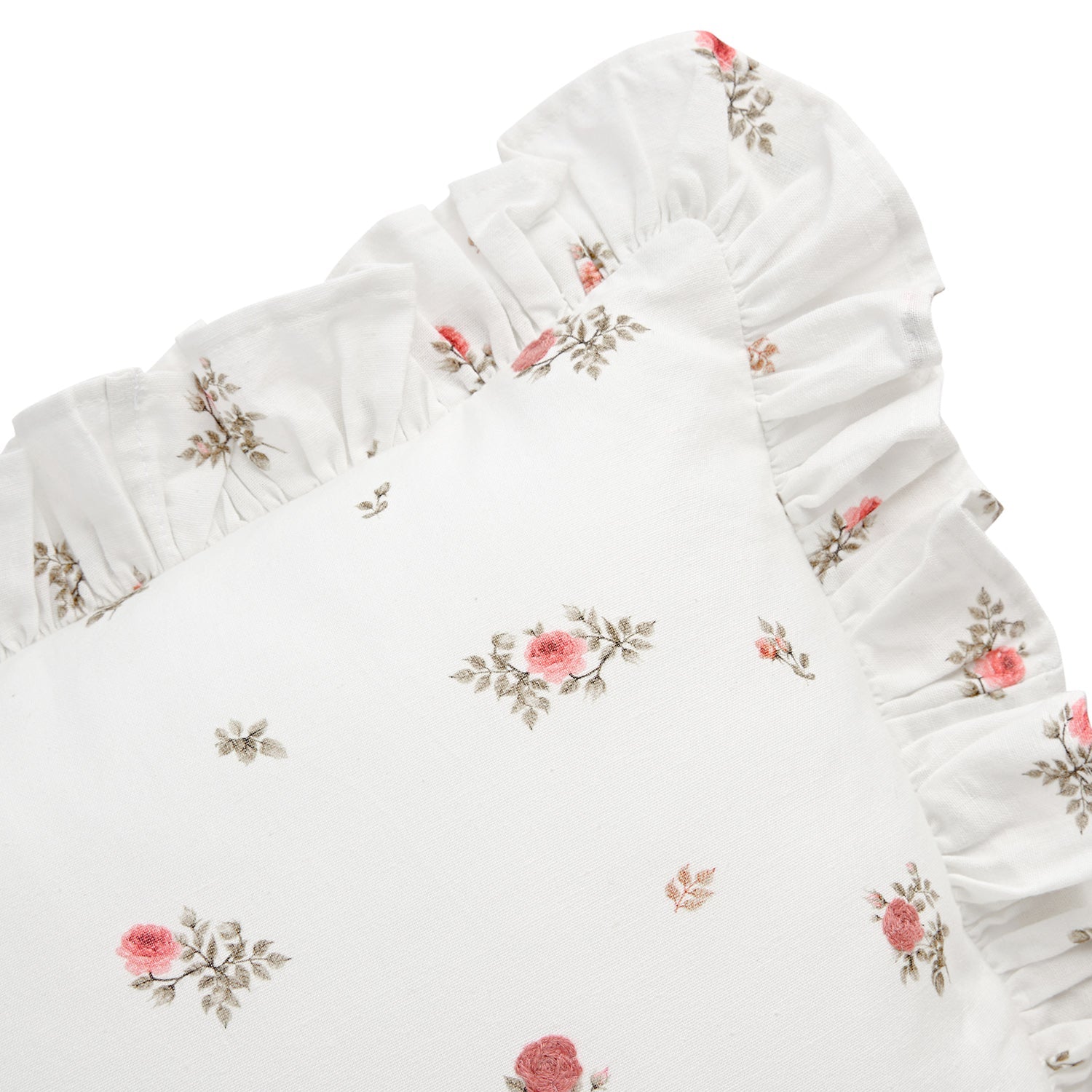 Darcy Rose Ivory White Ruffle Floral Embroidered Linen Blend Cushion