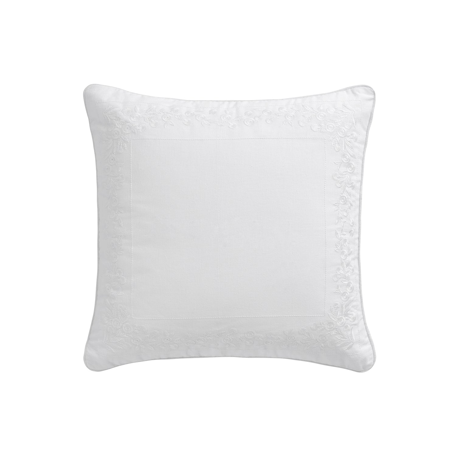 Esmeralda White Floral Embroidered Linen Blend Cushion