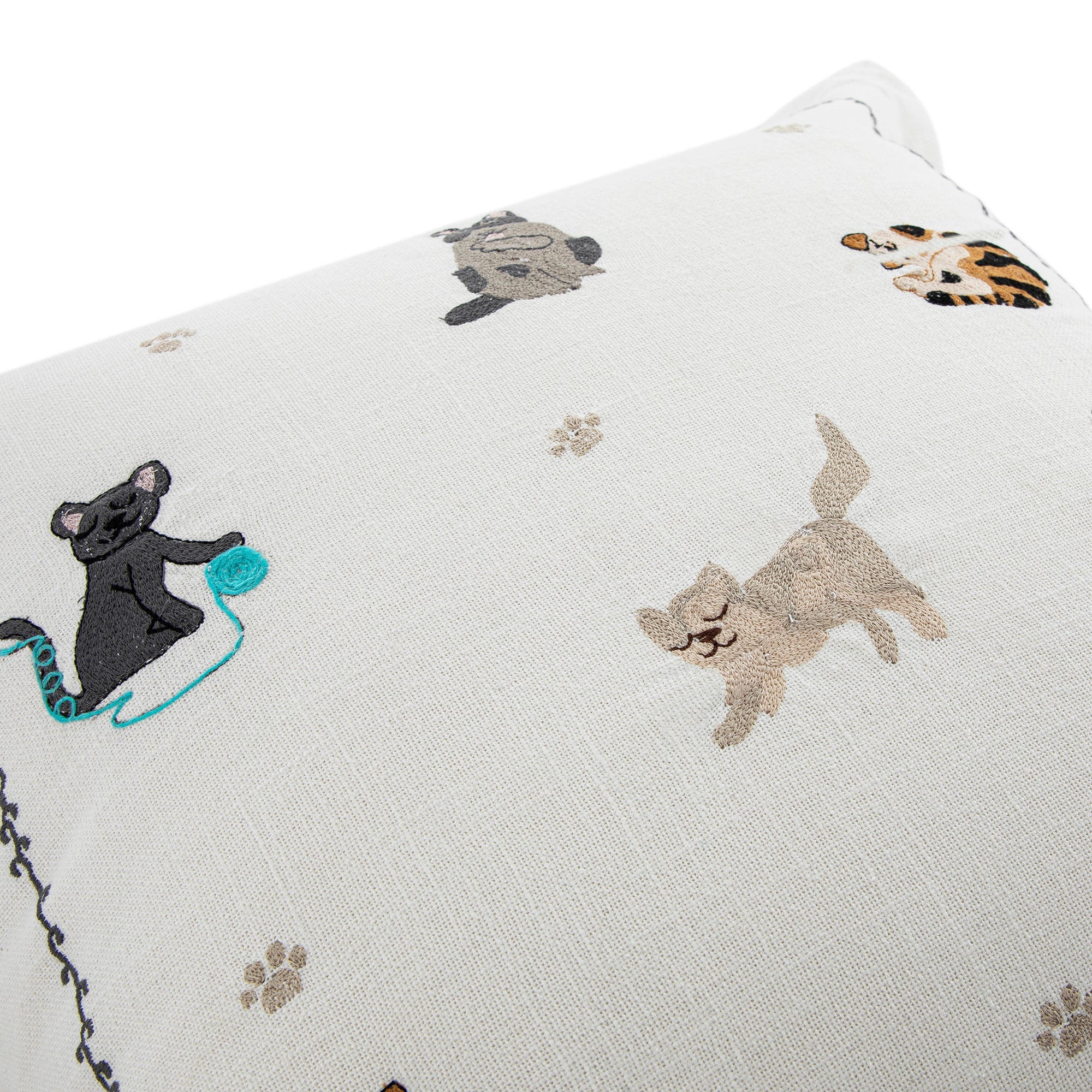 Whimsical Animals Feline Fine Hand Embroidered Cushion