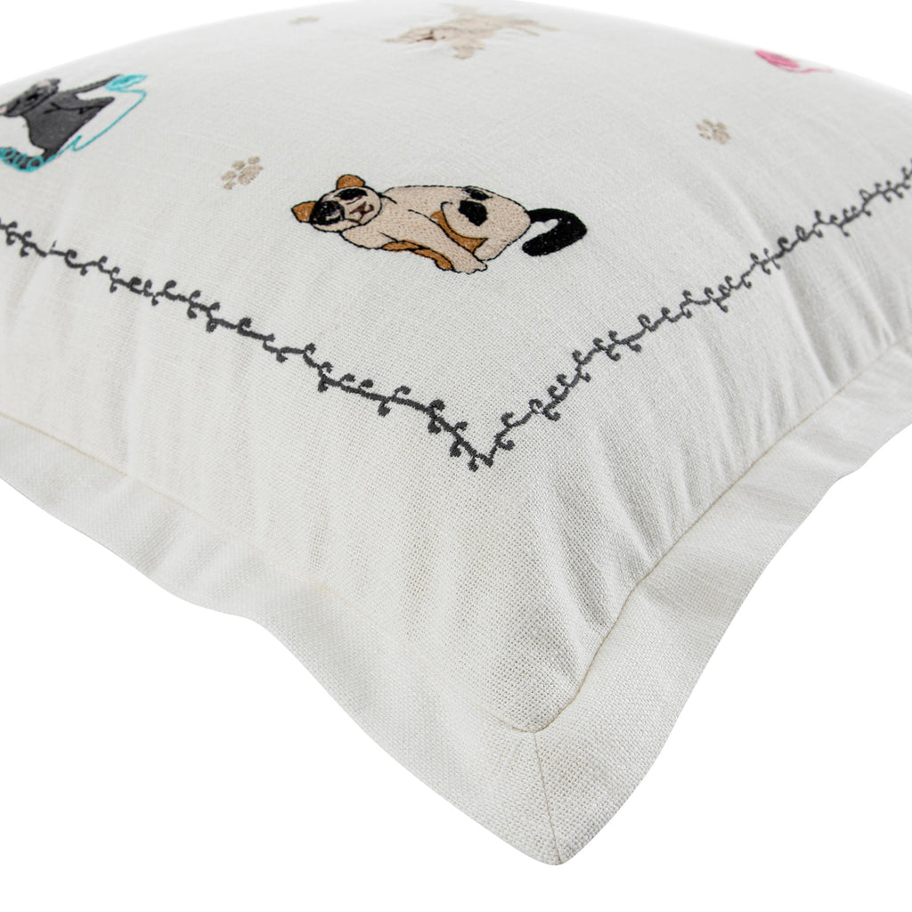 Whimsical Animals Feline Fine Hand Embroidered Cushion