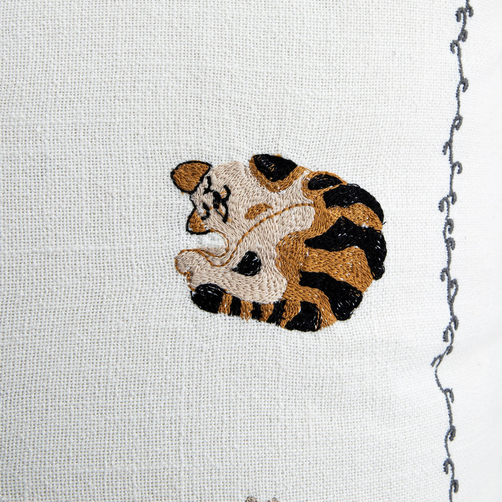 Whimsical Animals Feline Fine Hand Embroidered Cushion