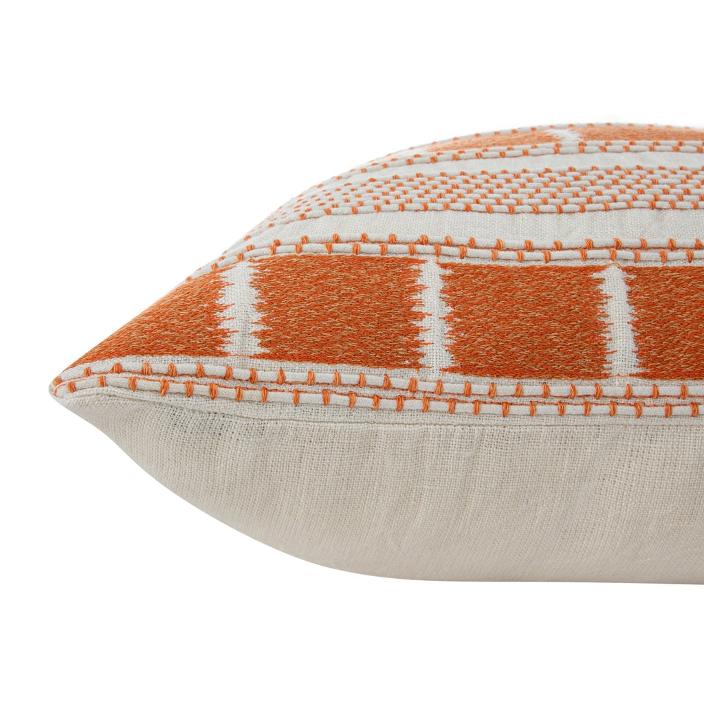Hattie Orange Embroidered 100% Linen Cushion