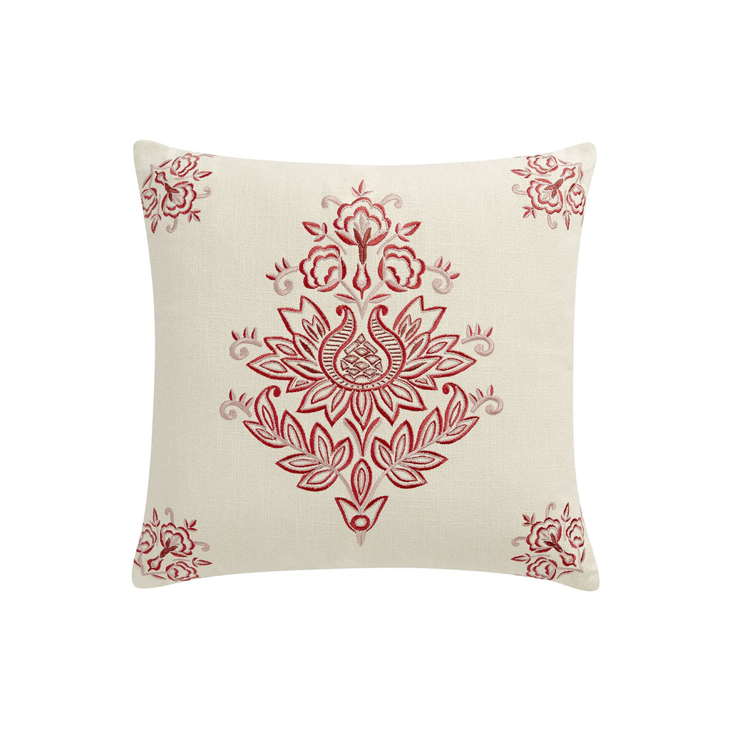 Isadora Garnet Red Damask Embroidered Cotton Cushion