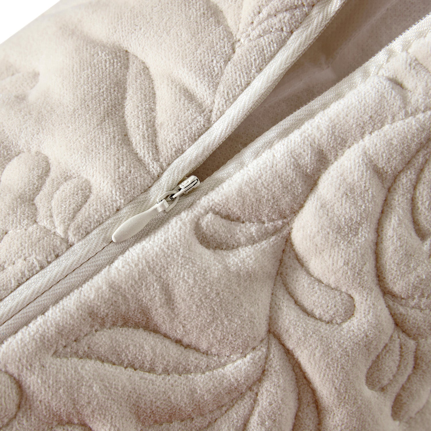 Maison Cream Floral Quilted Cotton Velvet Cushion