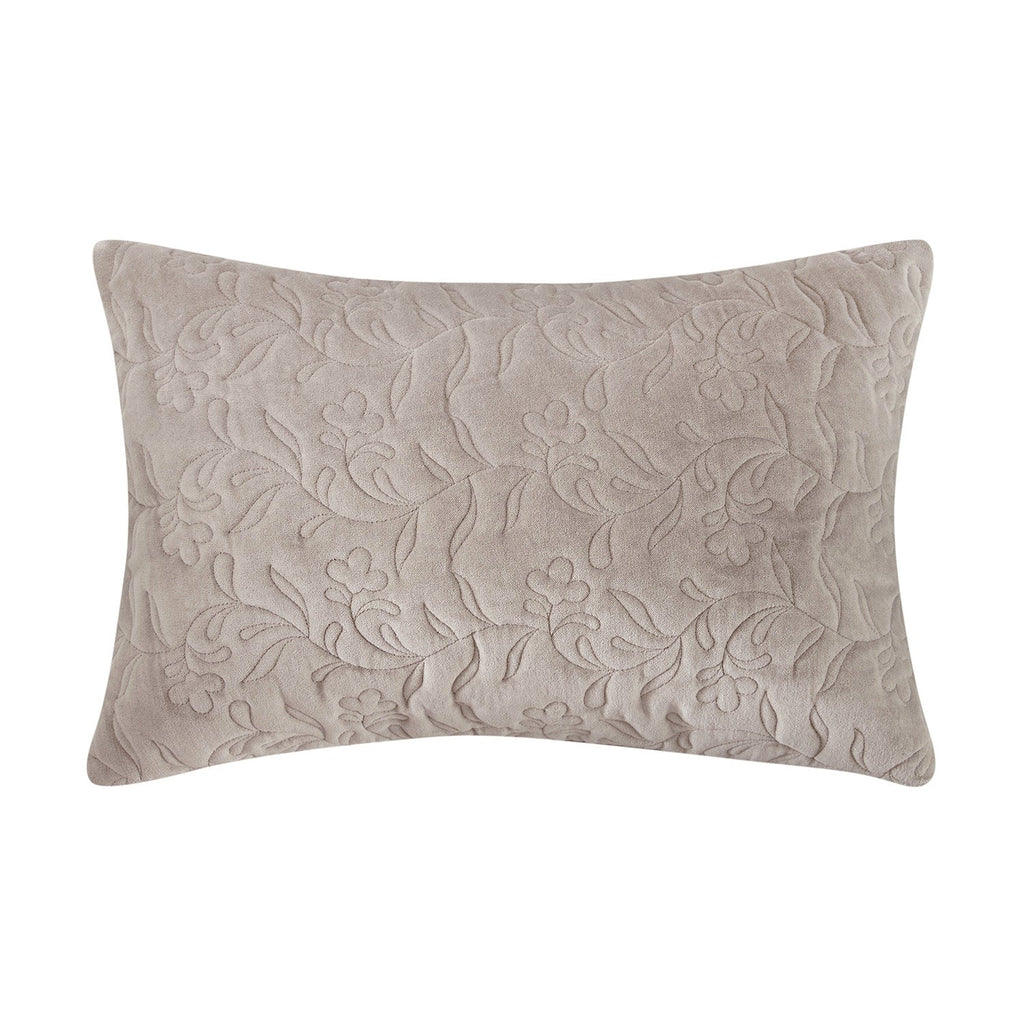 Maison Taupe Floral Quilted Cotton Velvet Cushion