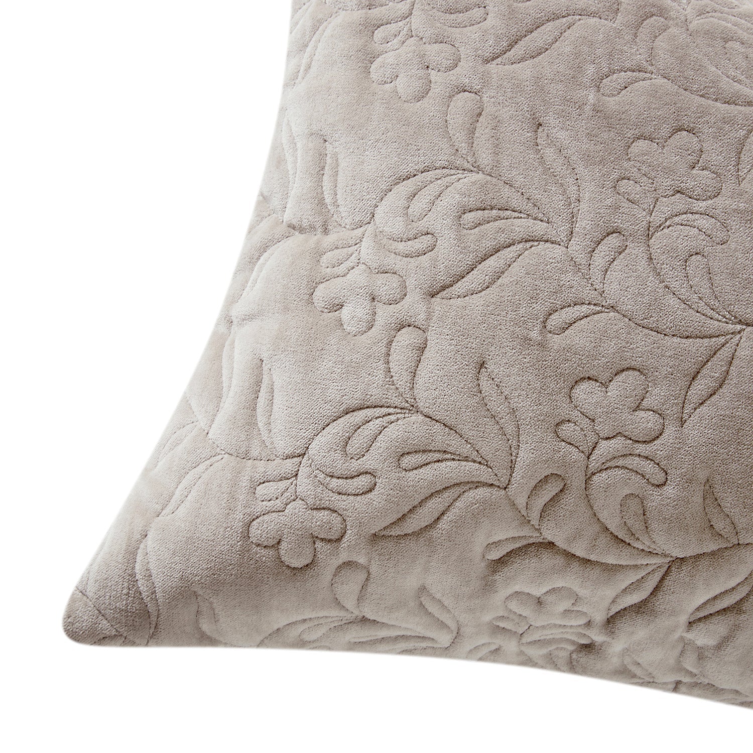 Maison Taupe Floral Quilted Cotton Velvet Cushion