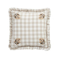 Matilda Beige Gingham Ruffle Floral Embroidered Linen Blend Cushion