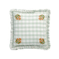 Matilda Sage Green Gingham Ruffle Floral Embroidered Linen Blend Cushion