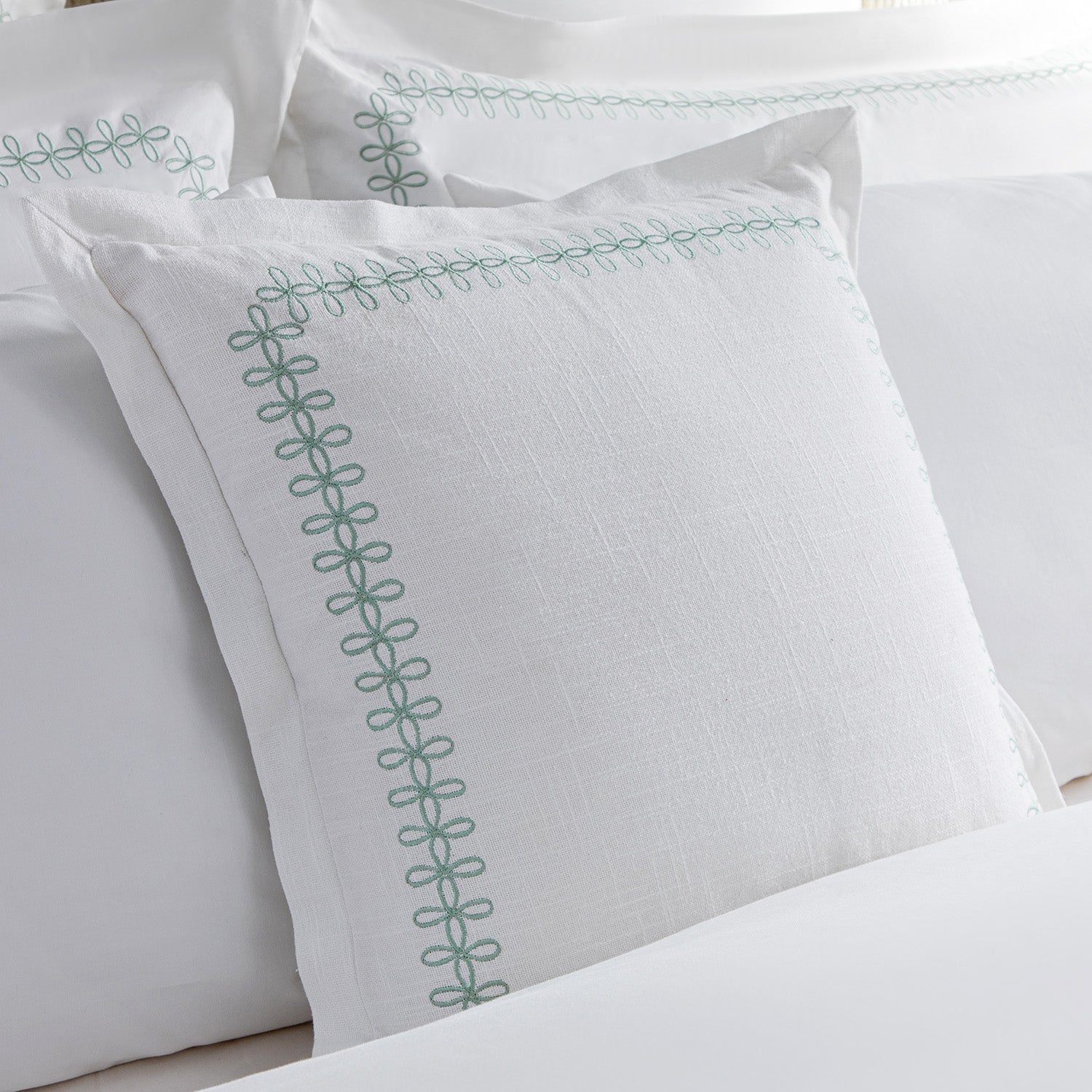 Milano Sea Spray Green Knot Embroidered Cotton Cushion