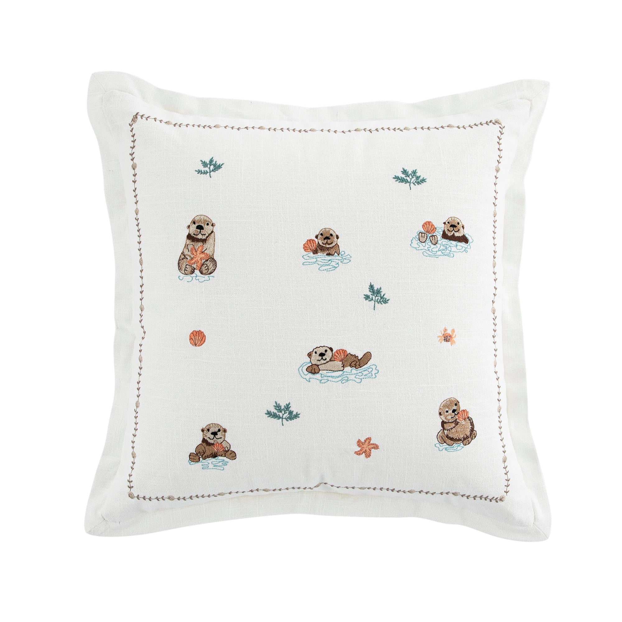 Whimsical Animals Otterly Adorable Hand Embroidered Cushion