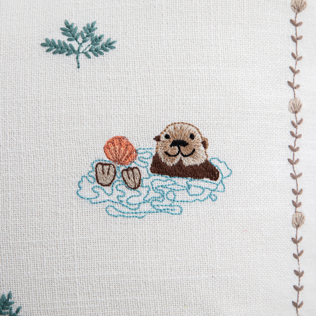 Whimsical Animals Otterly Adorable Hand Embroidered Cushion