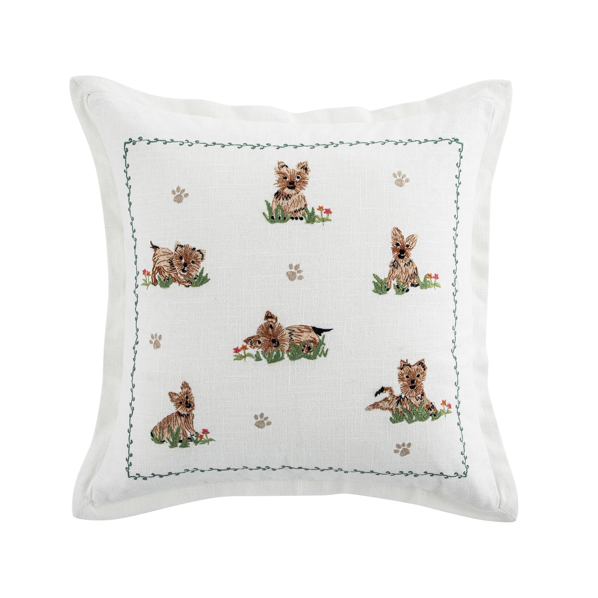 Whimsical Animals Playful Pooches Hand Embroidered Cushion