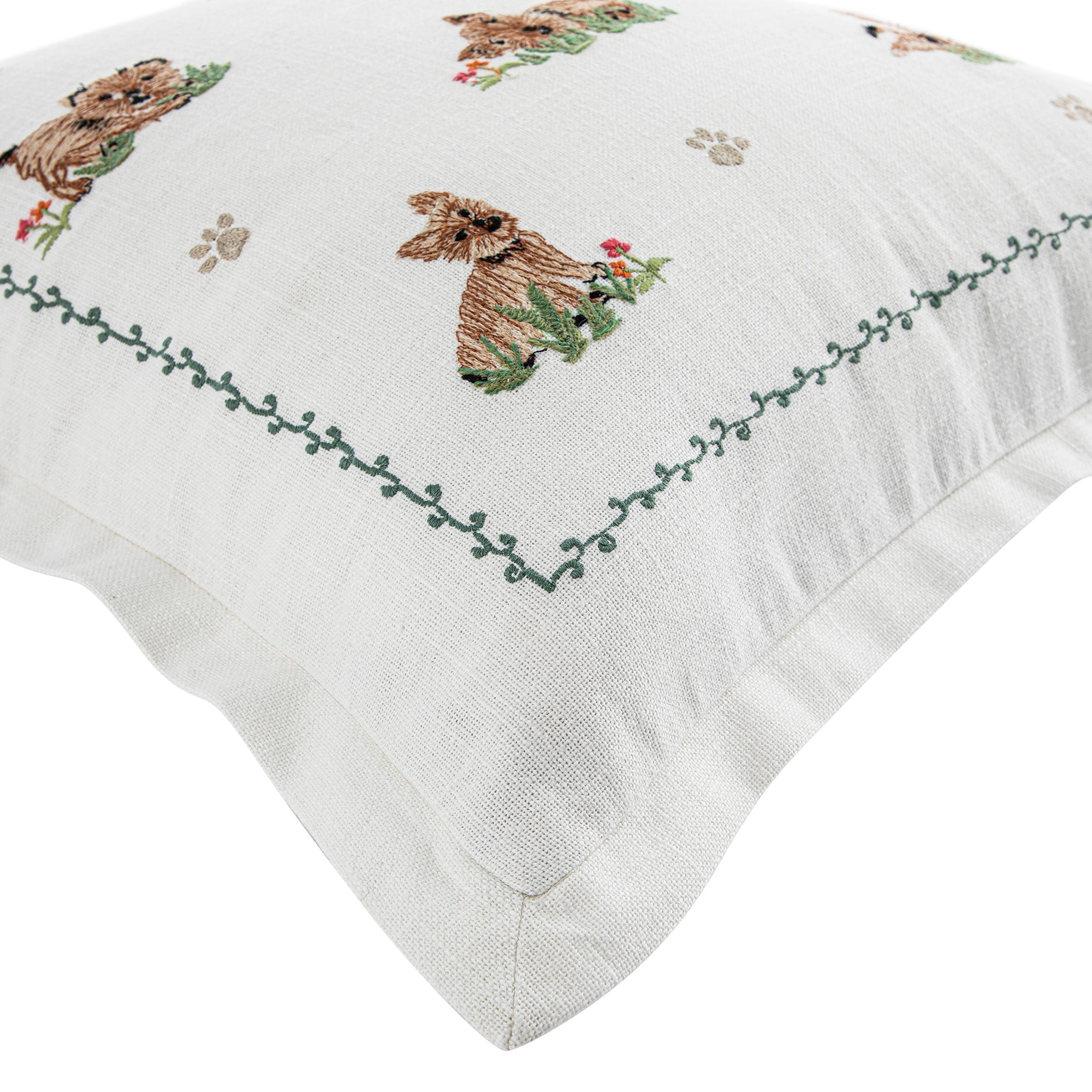 Whimsical Animals Playful Pooches Hand Embroidered Cushion