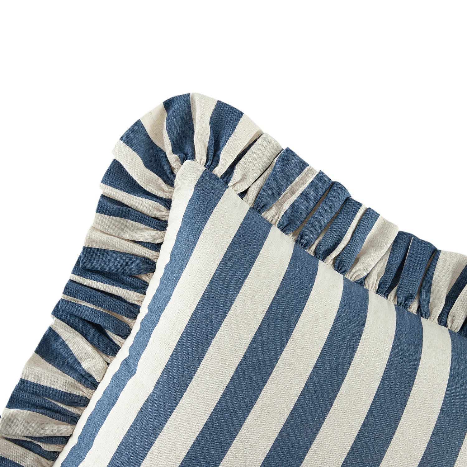 Eliza French Blue Striped Ruffle Linen Blend Cushion