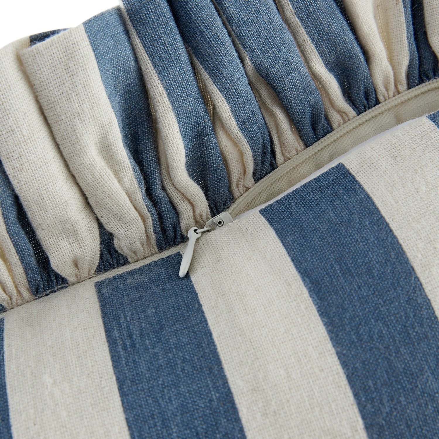 Eliza French Blue Striped Ruffle Linen Blend Cushion