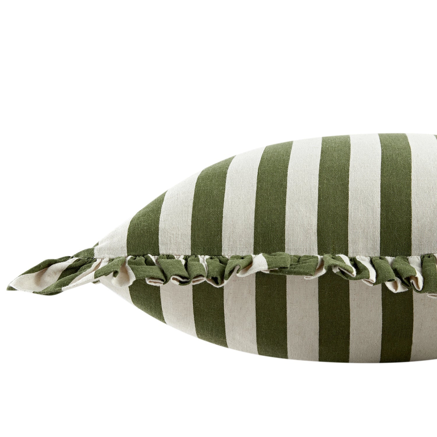 Eliza Olive Green Striped Ruffle Linen Blend Cushion