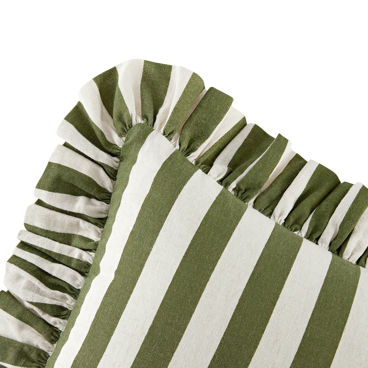 Eliza Olive Green Striped Ruffle Linen Blend Cushion