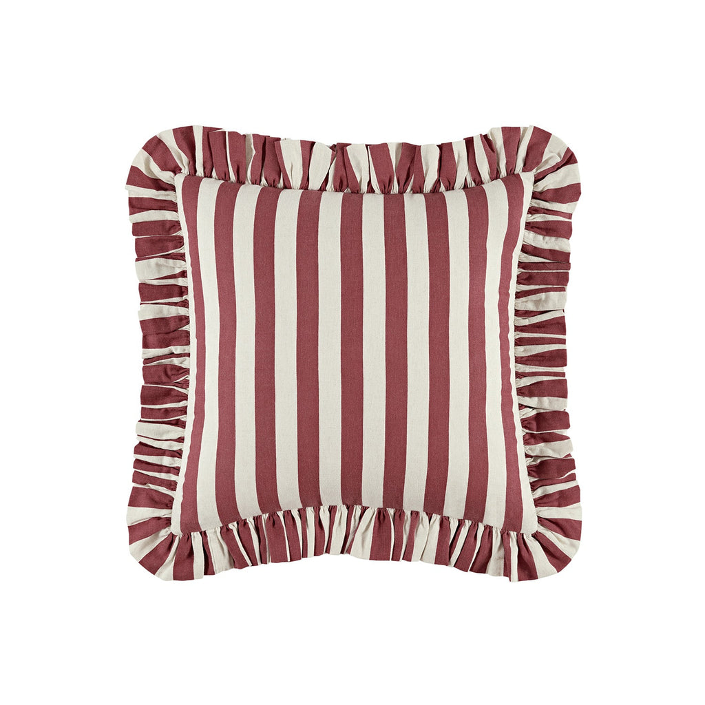 Eliza Scarlet Red Striped Ruffle Linen Blend Cushion