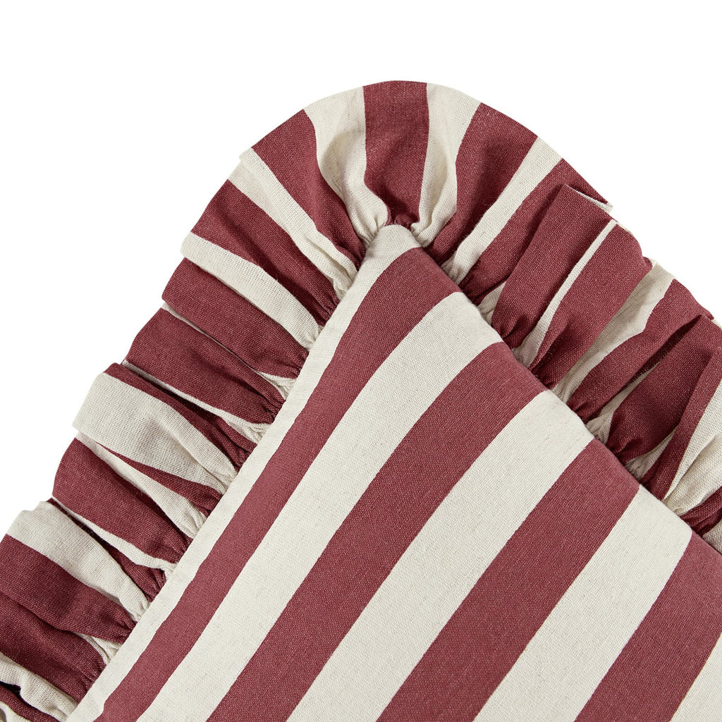 Eliza Scarlet Red Striped Ruffle Linen Blend Cushion