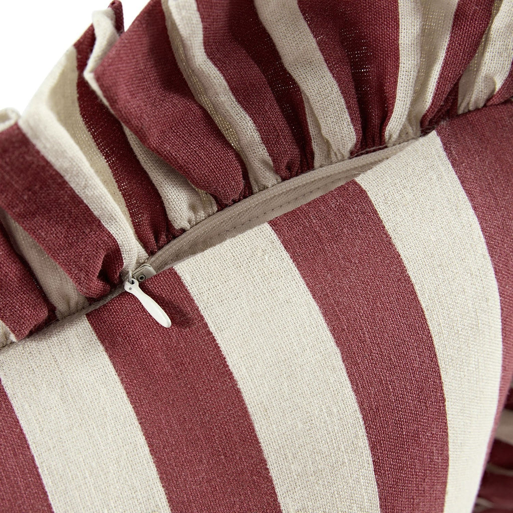 Eliza Scarlet Red Striped Ruffle Linen Blend Cushion