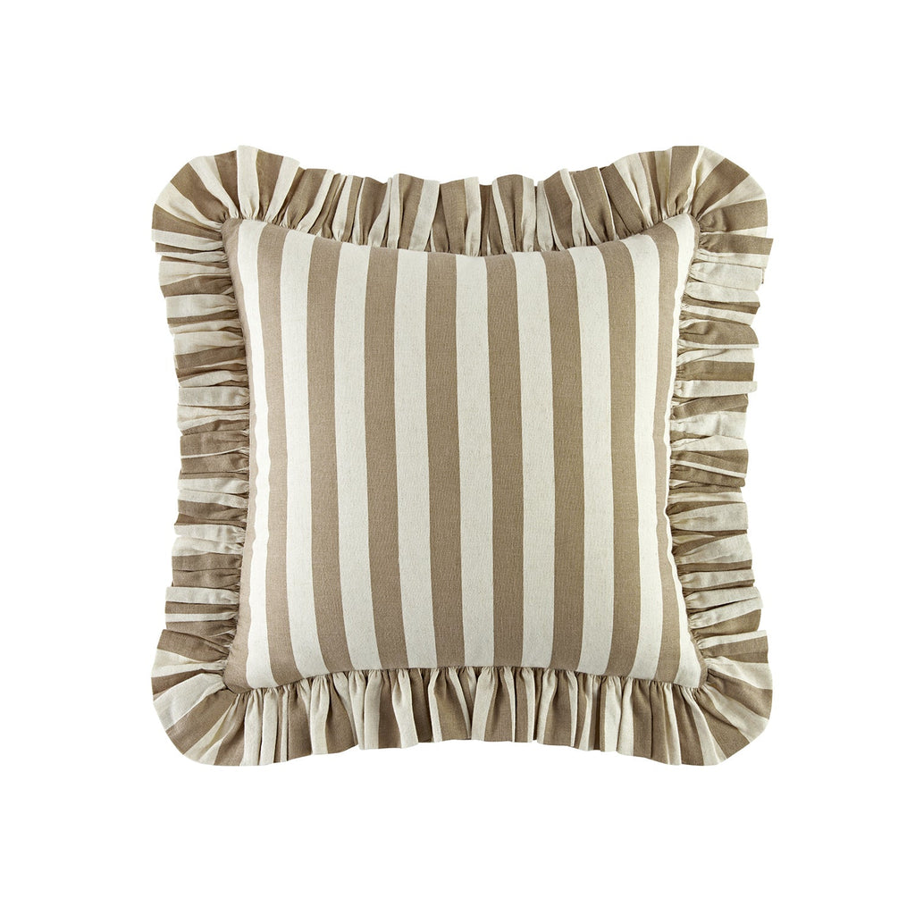Eliza Taupe Striped Ruffle Linen Blend Cushion
