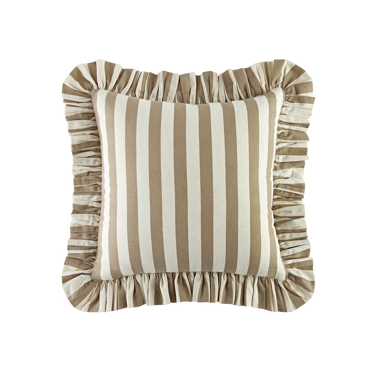 Eliza Taupe Striped Ruffle Linen Blend Cushion