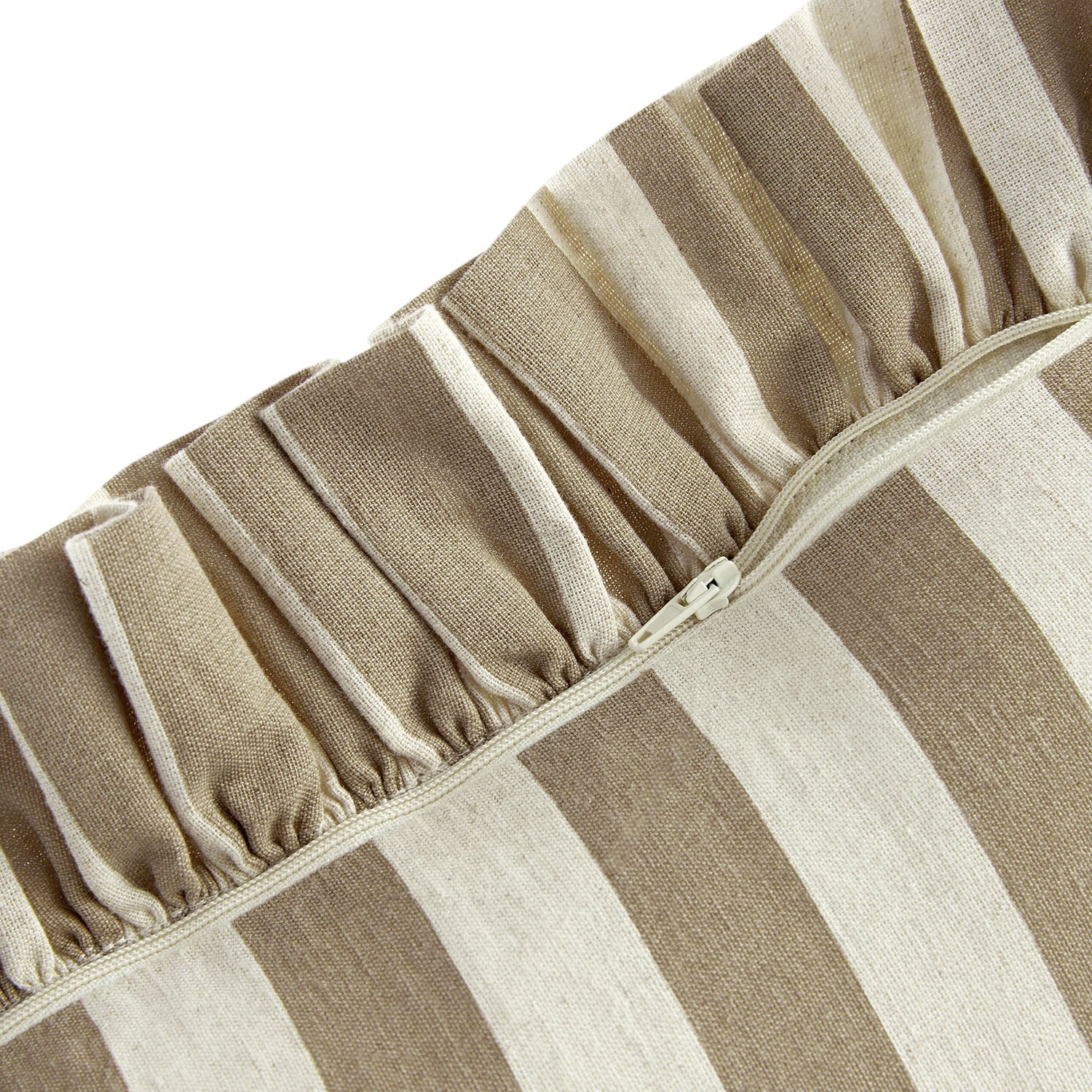 Eliza Taupe Striped Ruffle Linen Blend Cushion
