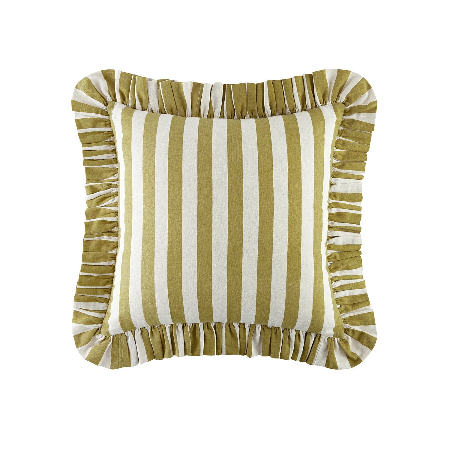 Eliza Dark Mustard Striped Ruffle Linen Blend Cushion