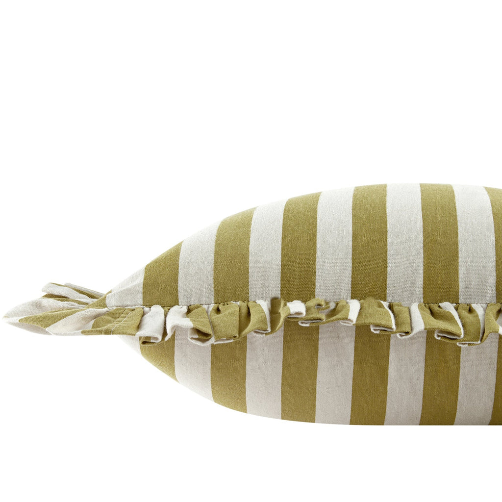 Eliza Dark Mustard Striped Ruffle Linen Blend Cushion