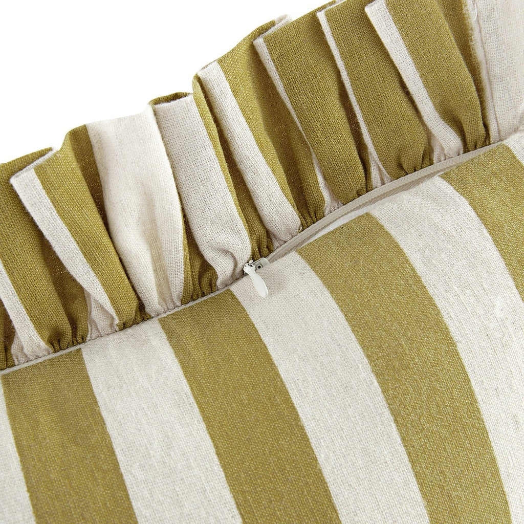 Eliza Dark Mustard Striped Ruffle Linen Blend Cushion
