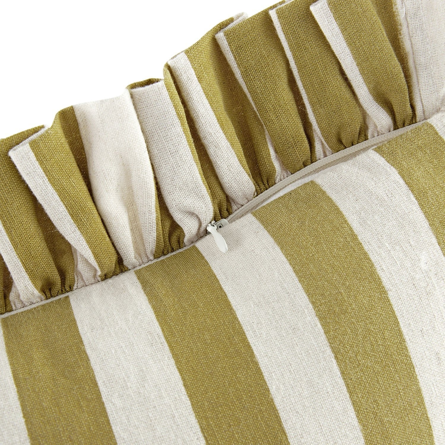 Eliza Dark Mustard Striped Ruffle Linen Blend Cushion