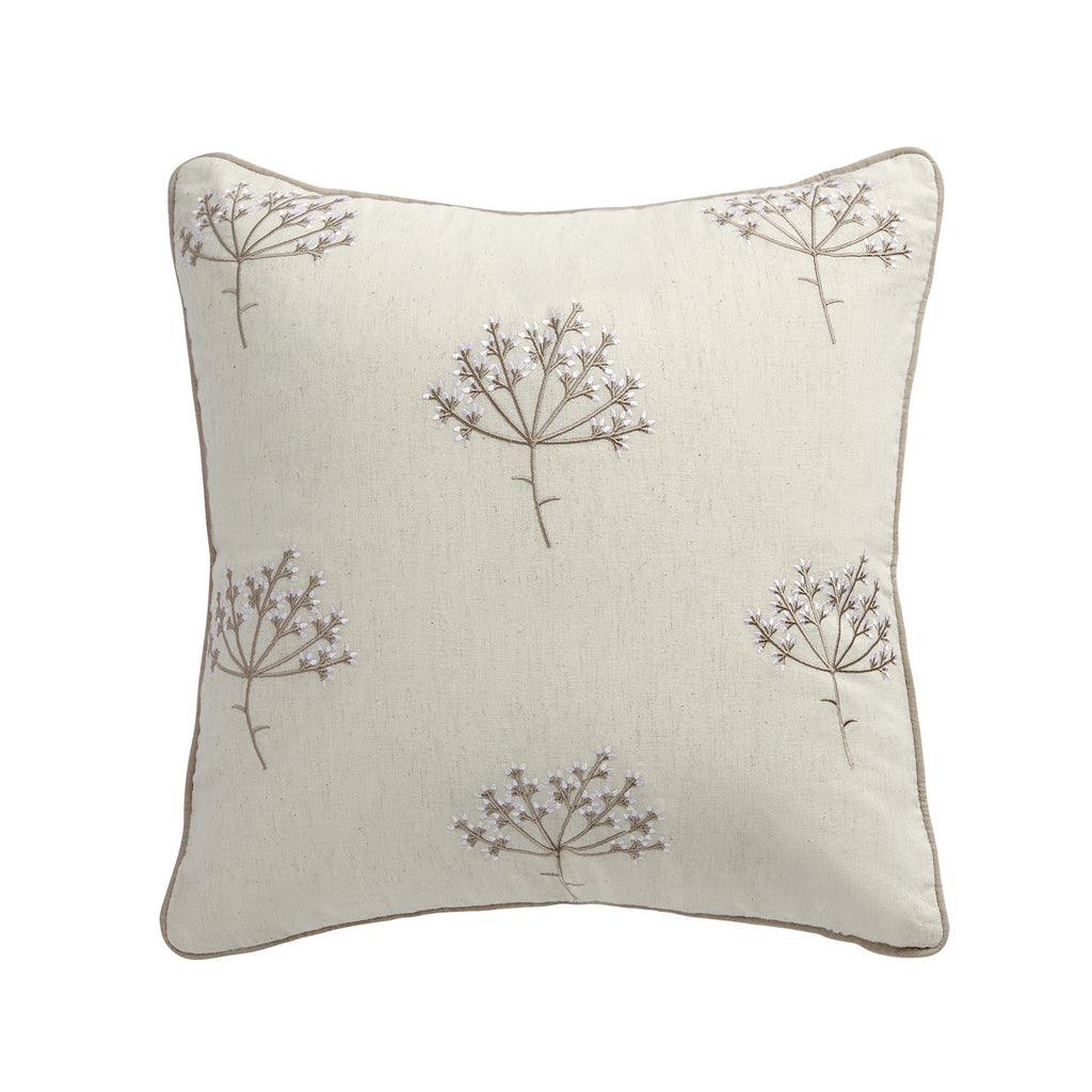 Meadow Cream Sprig Embroidered Cotton Cushion
