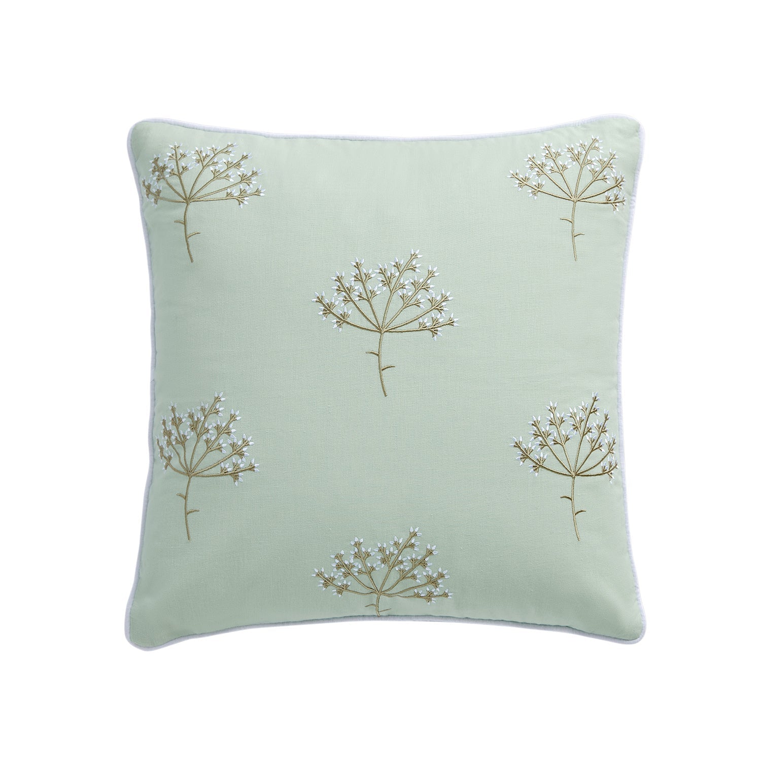 Meadow Seafoam Green Sprig Embroidered Linen Blend Cushion