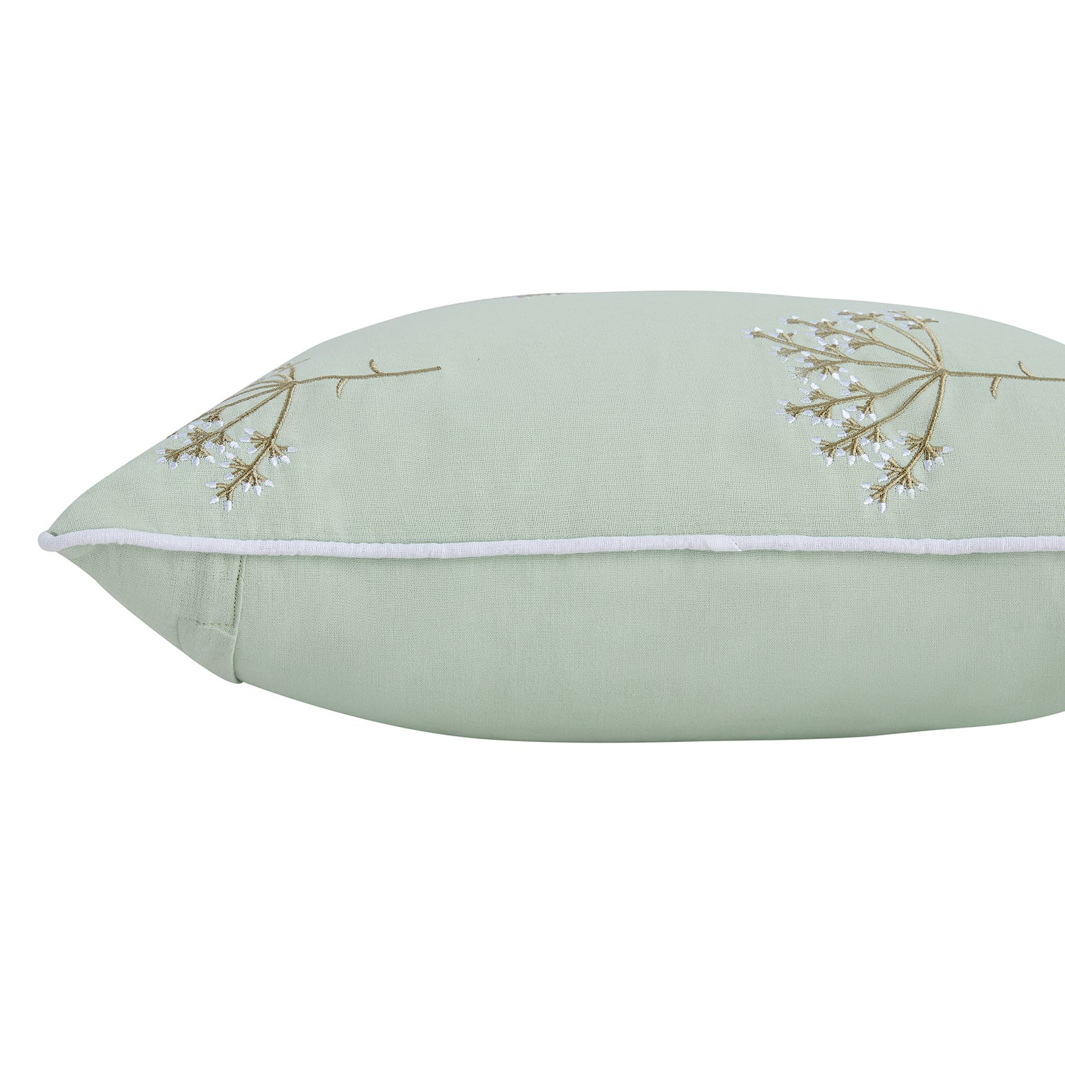Meadow Seafoam Green Sprig Embroidered Linen Blend Cushion