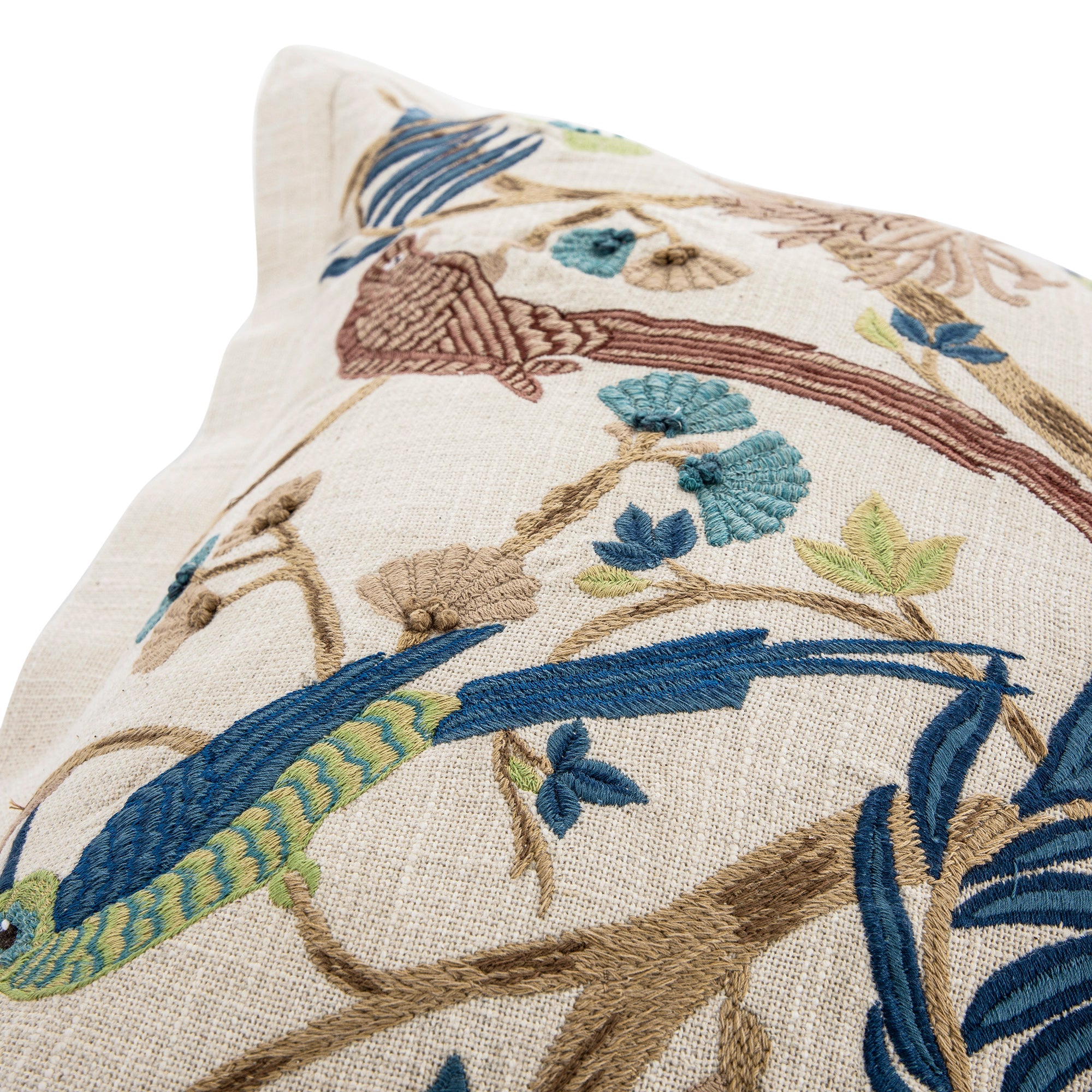 Flora & Fauna Hand Embroidered Tropical Bird Garden Cushion