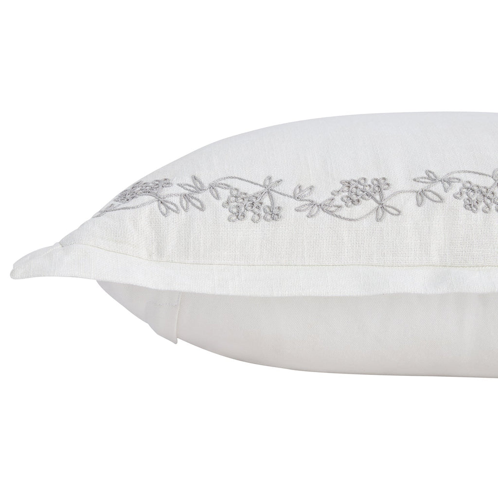 Valentina Grey Floral Embroidered Cotton Cushion