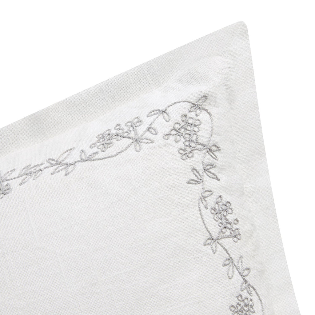 Valentina Grey Floral Embroidered Cotton Cushion