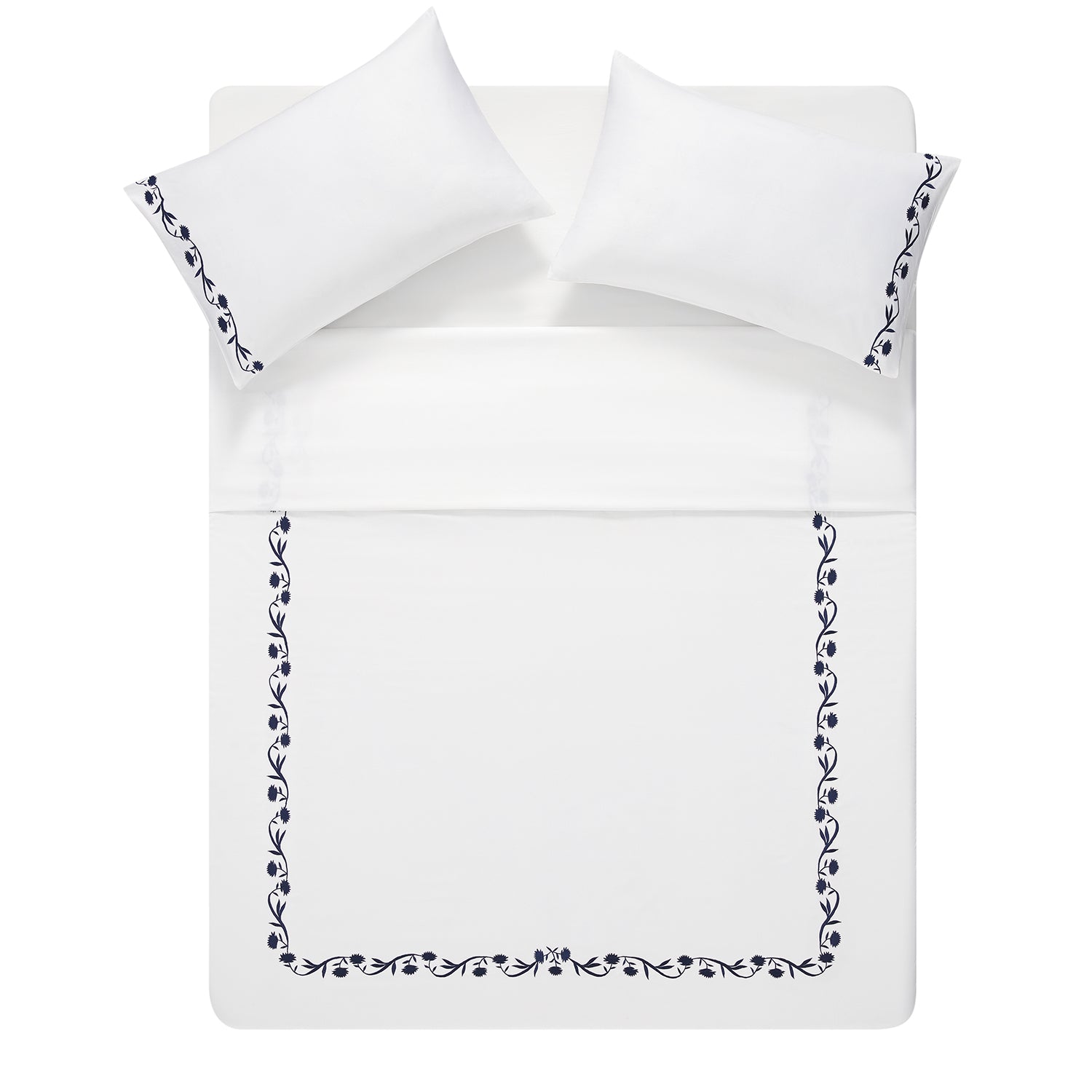 Adeline Midnight Blue Floral Embroidered 600 Thread Count Cotton Sateen Duvet Set