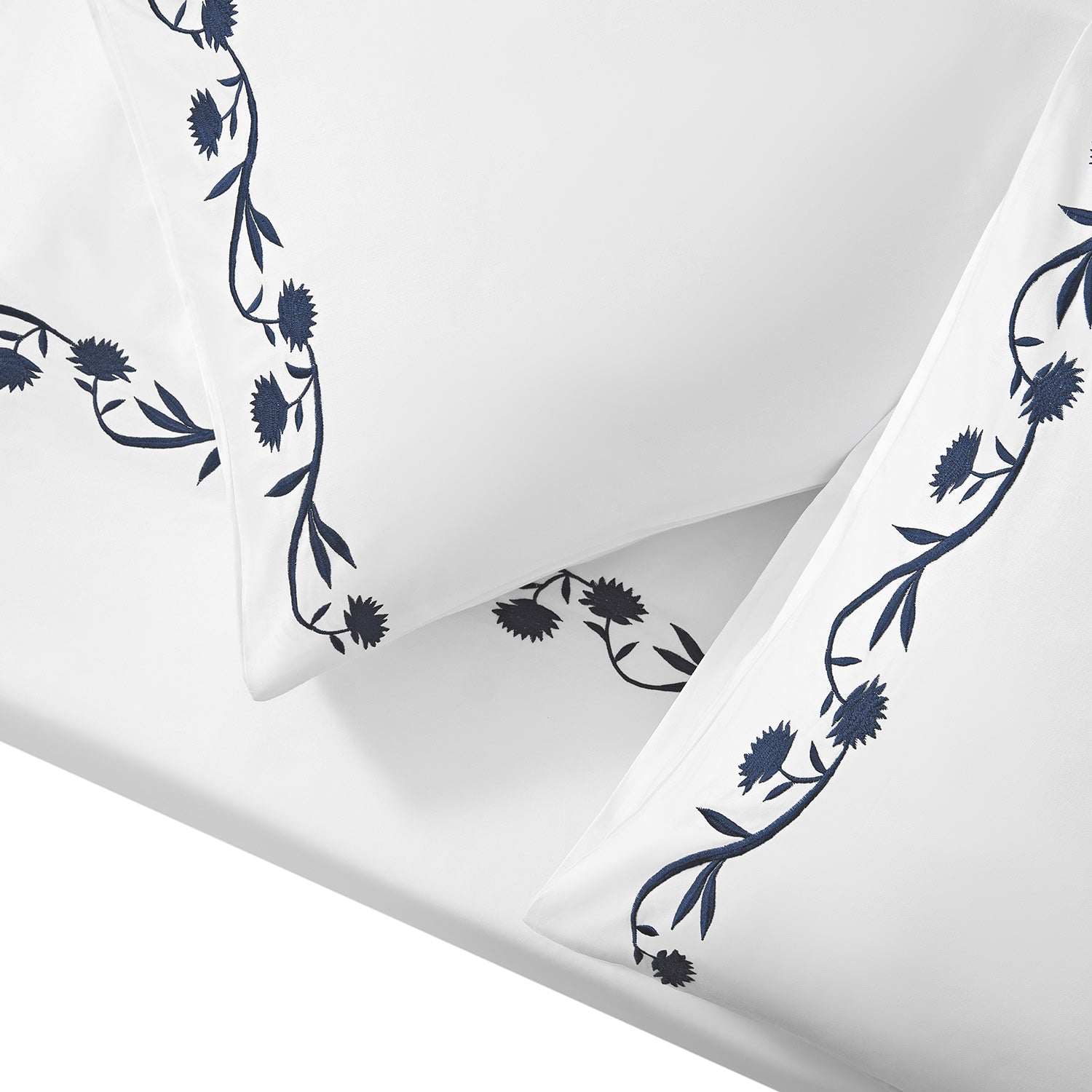 Adeline Midnight Blue Floral Embroidered 600 Thread Count Cotton Sateen Duvet Set