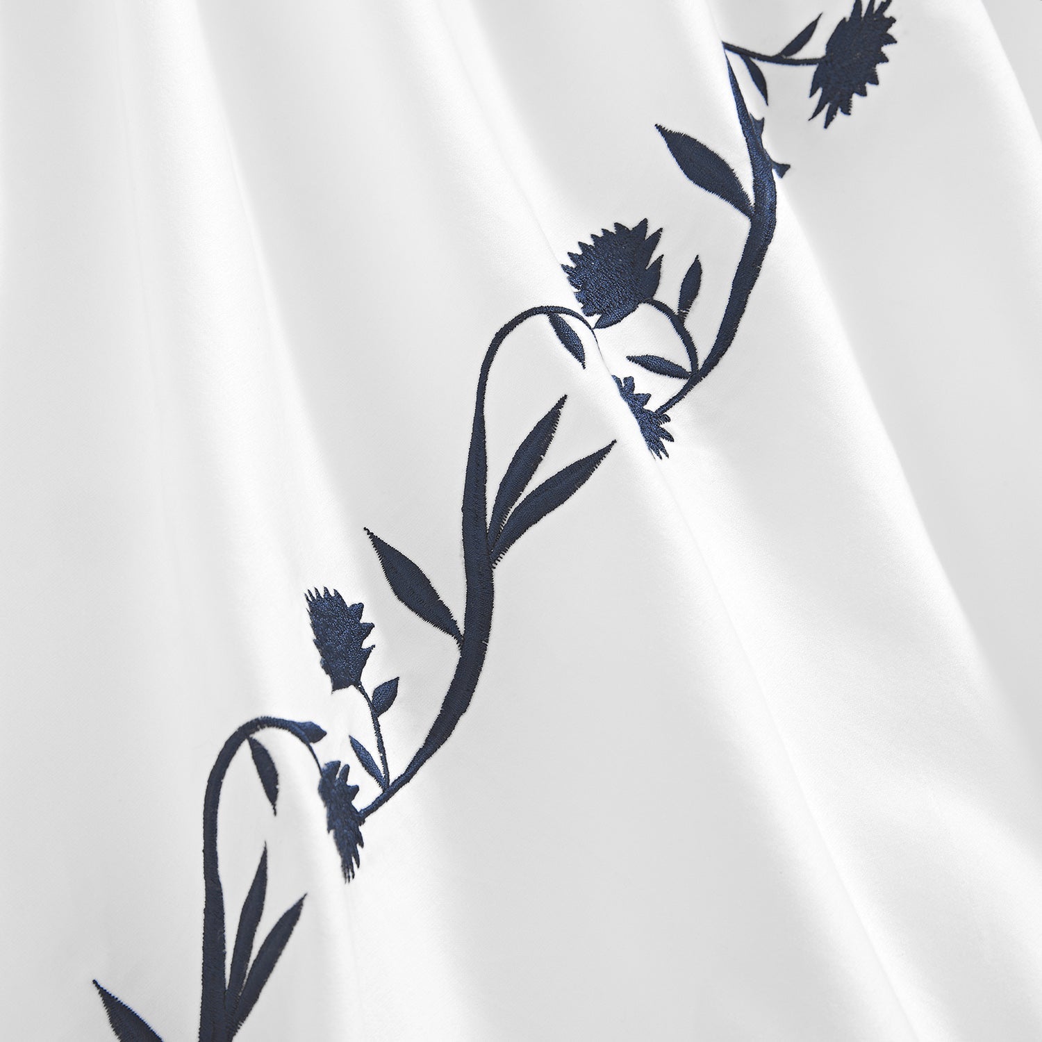 Adeline Midnight Blue Floral Embroidered 600 Thread Count Cotton Sateen Duvet Set