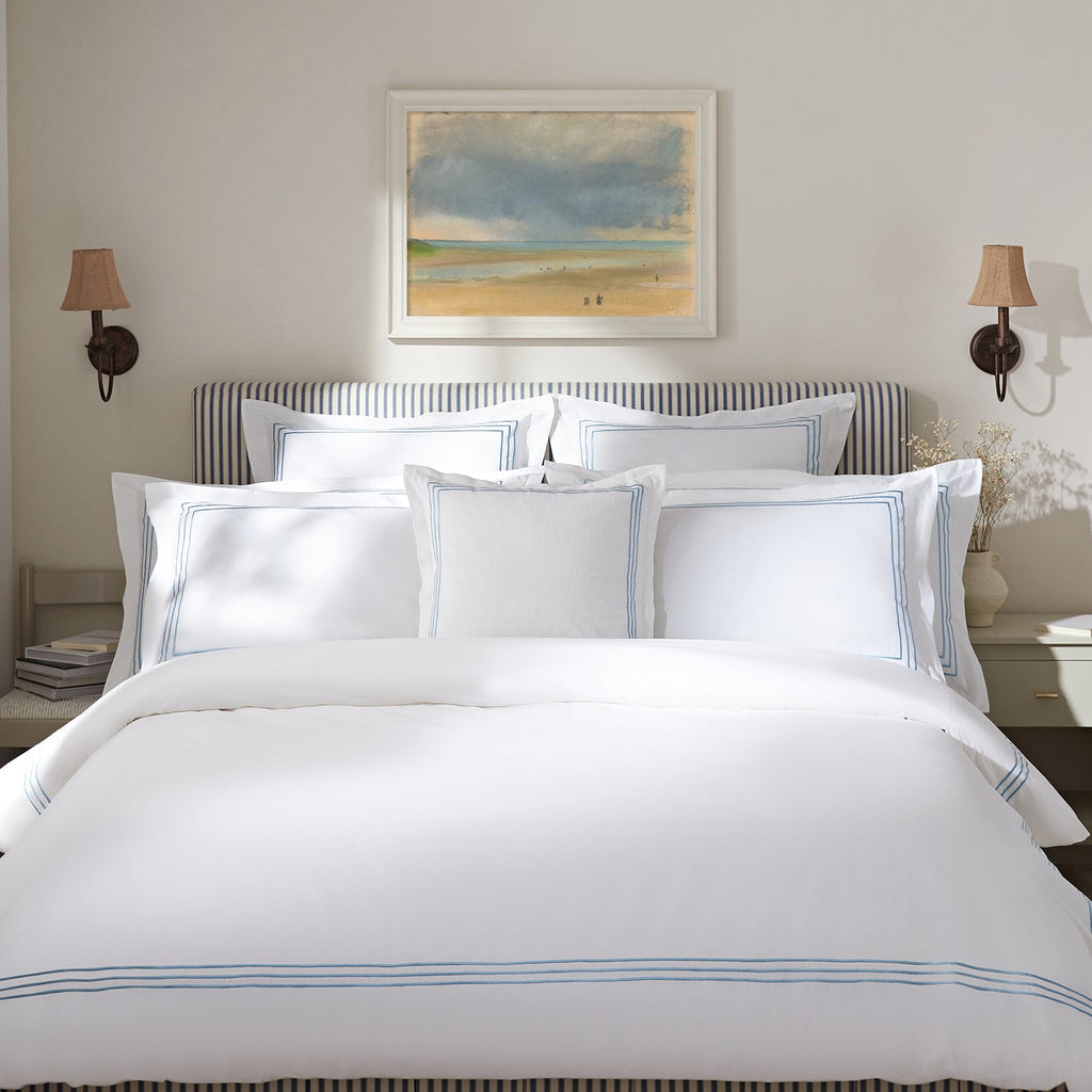 Belvedere Royal Blue Cord Embroidered 300 Thread Count Cotton Percale Duvet Set