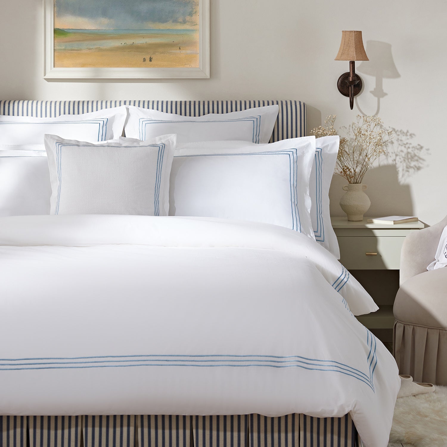 Belvedere Royal Blue Cord Embroidered 300 Thread Count Cotton Percale Duvet Set