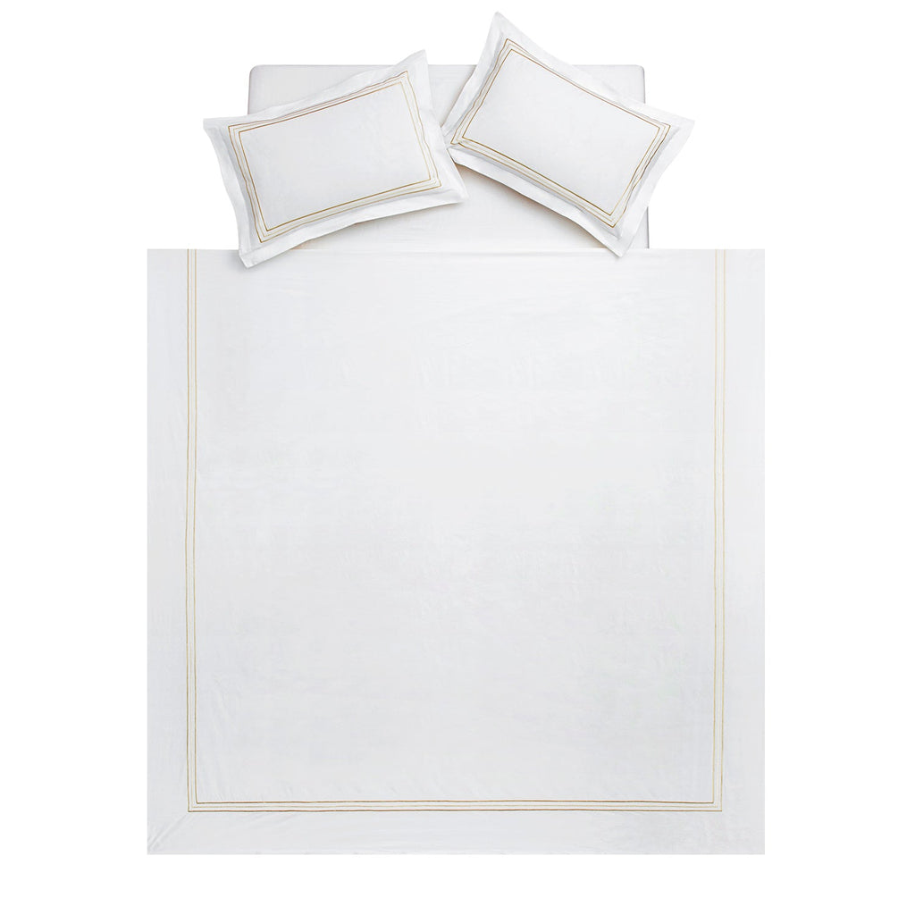 Belvedere Champagne Gold Cord Embroidered 300 Thread Count Cotton Percale Duvet Set