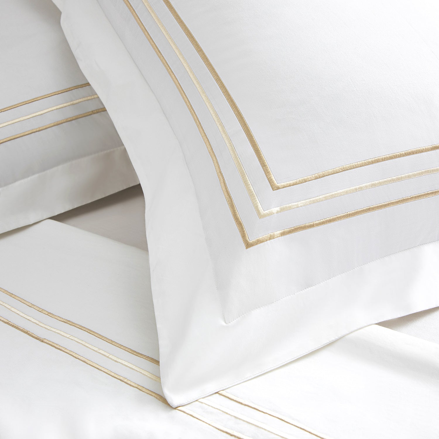 Belvedere Champagne Gold Cord Embroidered 300 Thread Count Cotton Percale Duvet Set