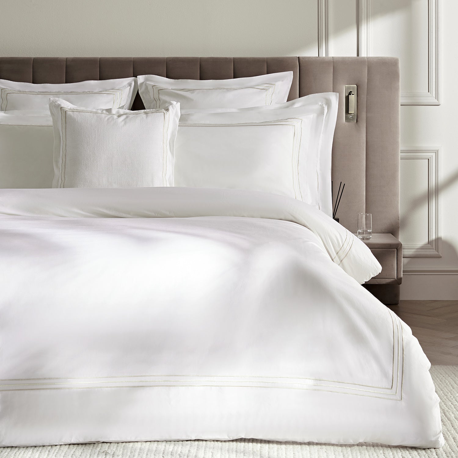 Belvedere Champagne Gold Cord Embroidered 300 Thread Count Cotton Percale Duvet Set