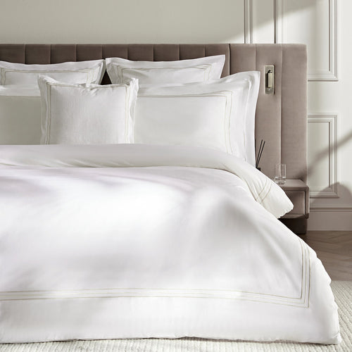 Belvedere Champagne Gold Cord Embroidered 300 Thread Count Cotton Percale Duvet Set