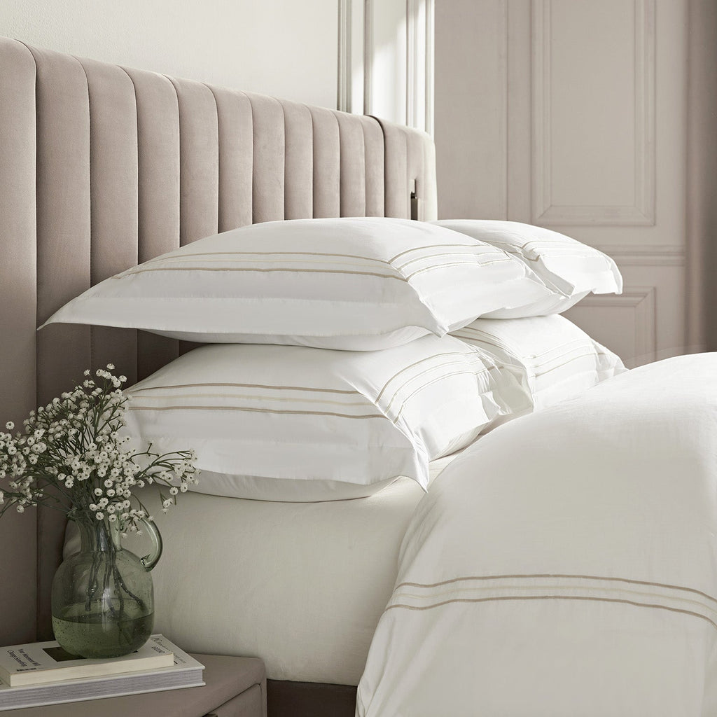 Belvedere Champagne Gold Cord Embroidered 300 Thread Count Cotton Percale Duvet Set