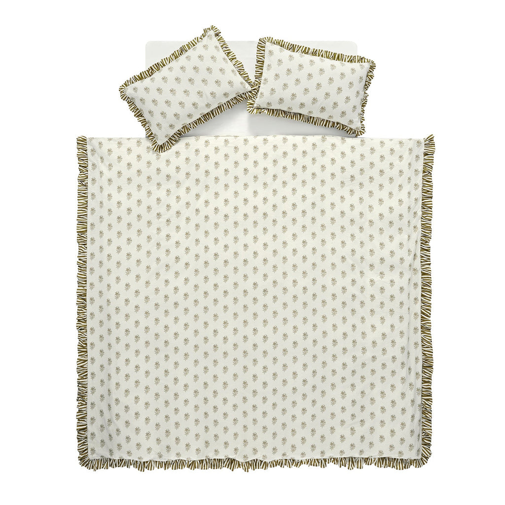 Darcy Floral Olive Green Ruffle Linen Blend Duvet Set
