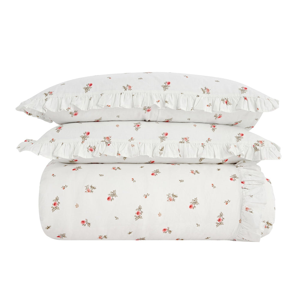 Darcy Rose Ivory White Ruffle Linen Blend Duvet Set
