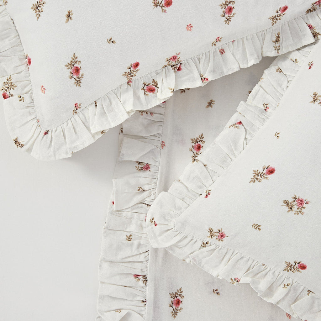 Darcy Rose Ivory White Ruffle Linen Blend Duvet Set